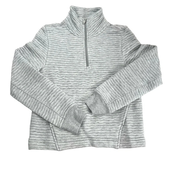 Athleta Ottoman Ribbed Quarter Zip Sweatshirt Light Gray‎ Size XXS New - Picture 1 of 8
